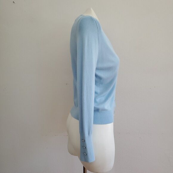 Zara V Neck Knit Button Up Cardigan Baby Blue Rhinestone Button NEW Preppy - Picture 3 of 10